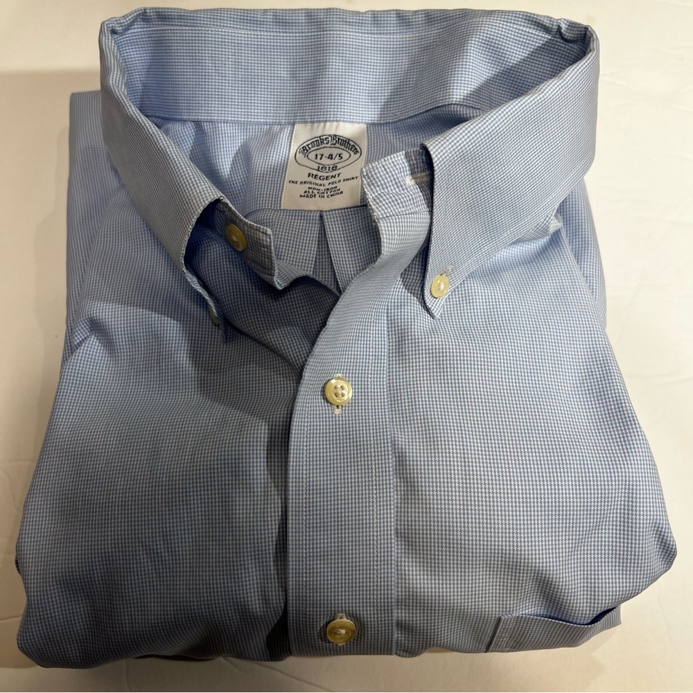 Brooks Brothers Regent Fit Long Sleeve‎ Dress Shirt Size 16 1/2 White Blue Check